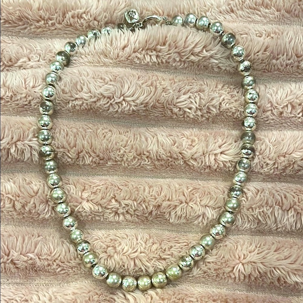 Silver tone Necklace with Polished Beads